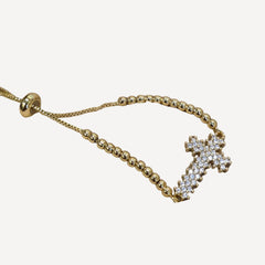 18K Gold-Plated Full Pavé Crystal Cross Adjustable Slider Bracelet