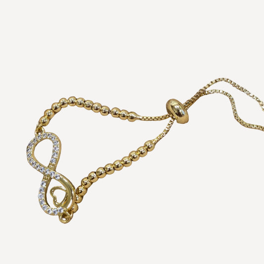 Luxury Pavé Infinity Heart Adjustable Beaded Slider Bracelet