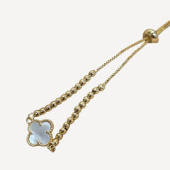 18K Gold-Plated Four-Leaf Clover Adjustable Beaded Slider Bracelet
