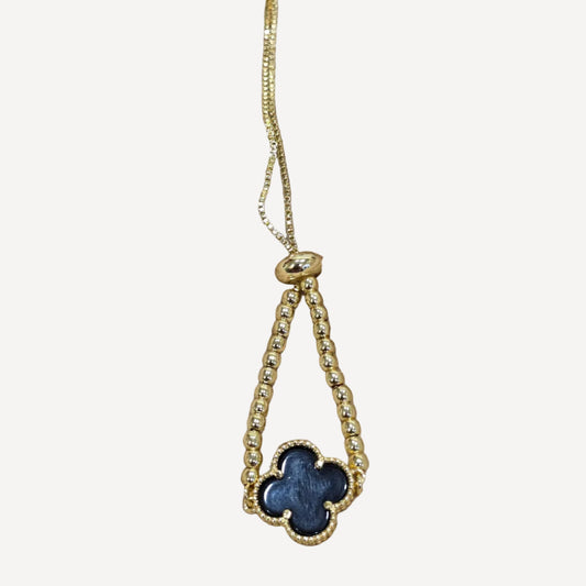 18K Gold-Plated Four-Leaf Clover Adjustable Beaded Slider Bracelet