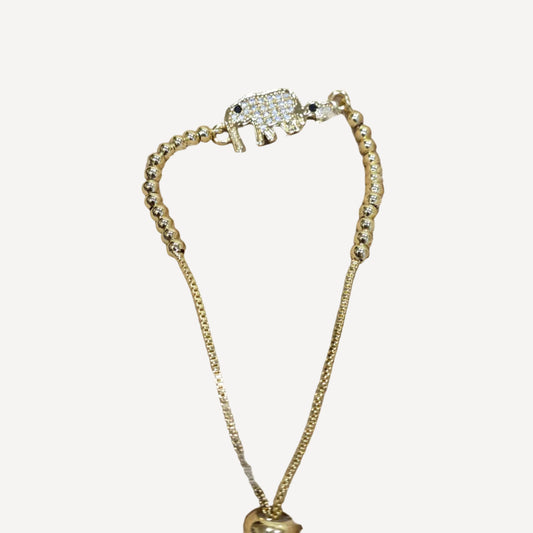 18K Gold-Plated Crystal Elephant Adjustable Beaded Slider Bracelet