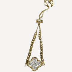 18K Gold-Plated Full Pavé Crystal Clover Adjustable Slider Bracelet