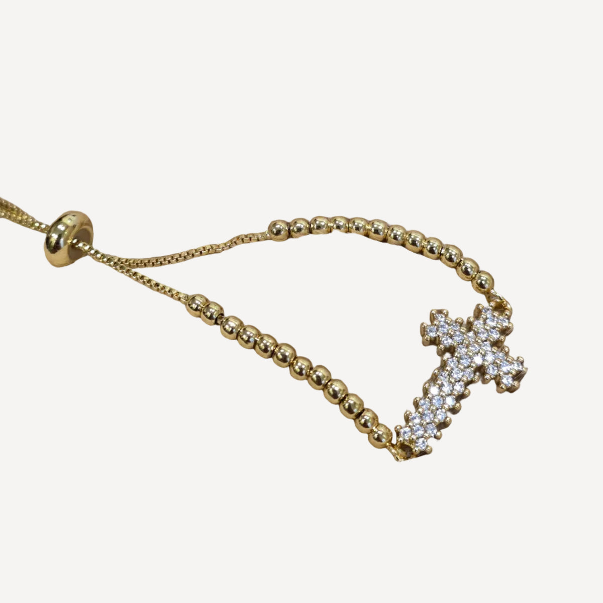 18K Gold-Plated Full Pavé Crystal Cross Adjustable Slider Bracelet