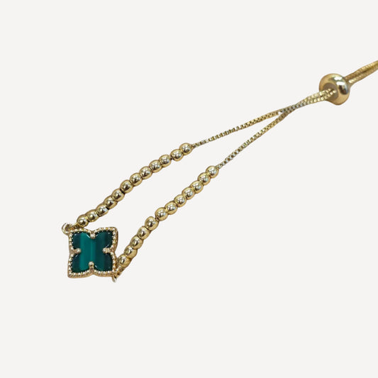 18K Gold-Plated White Clover Adjustable Beaded Slider Bracelet