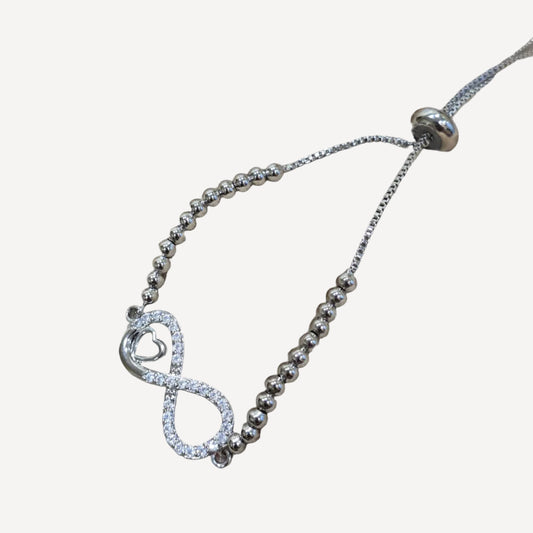 Luxury Pavé Infinity Heart Adjustable Beaded Slider Bracelet