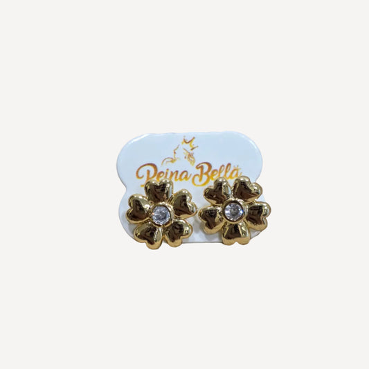 Luxury Sculpted Gold-Toned Flower Crystal Stud Earrings